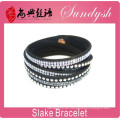 Pulsera de diamantes de imitación de la manera 8 capas Pulsera de diamantes de la tira multi Rhinestone negro